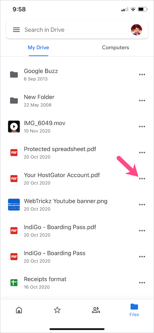 file menu in google drive app