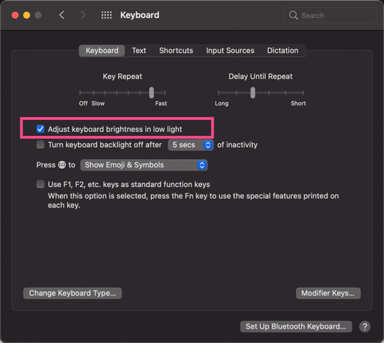 keyboard preferences on macos