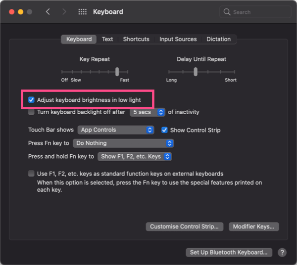 keyboard preferences on macos