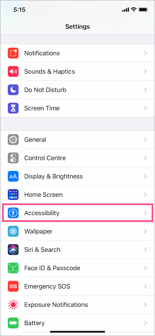 iOS 14 settings menu