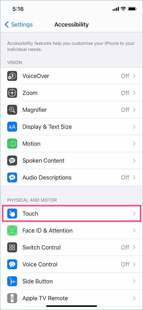 change Accessibility settings in iOS 14