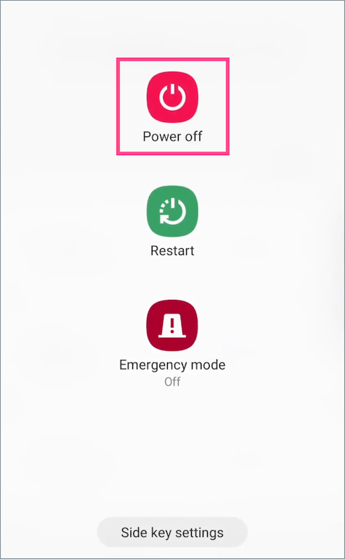 power menu on Galaxy S21