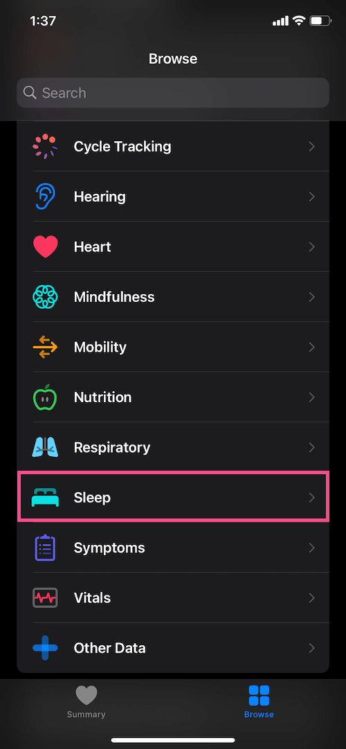 sleep mode in health app on iPhone