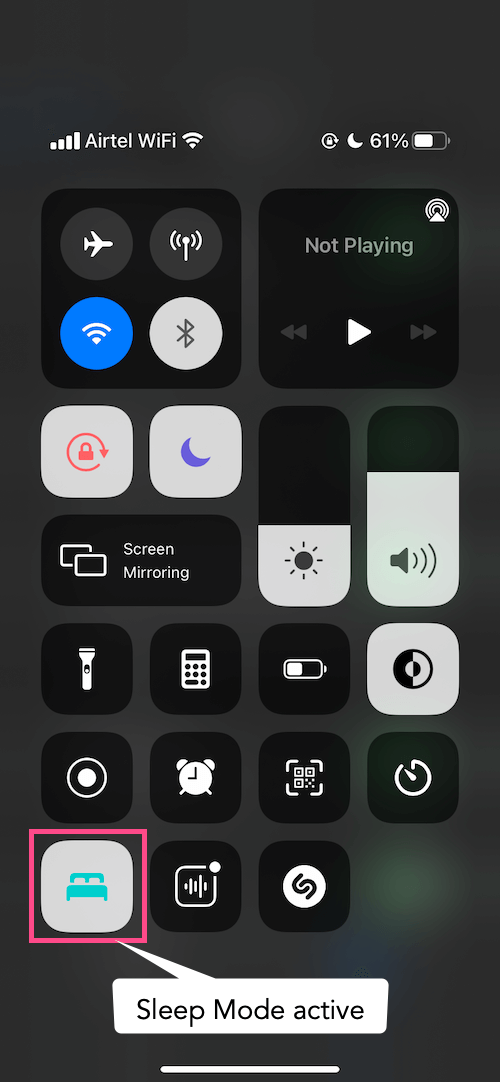 access sleep mode from control centre on iPhone