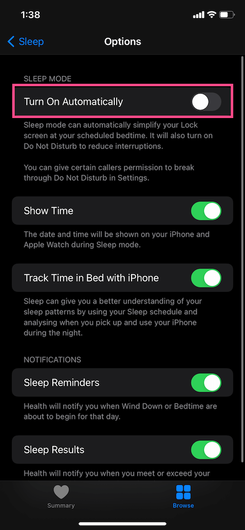 how to turn off sleep mode on iPhone running iOS 14