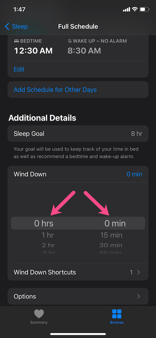 how to turn off wind down on in iOS 14 on iPhone