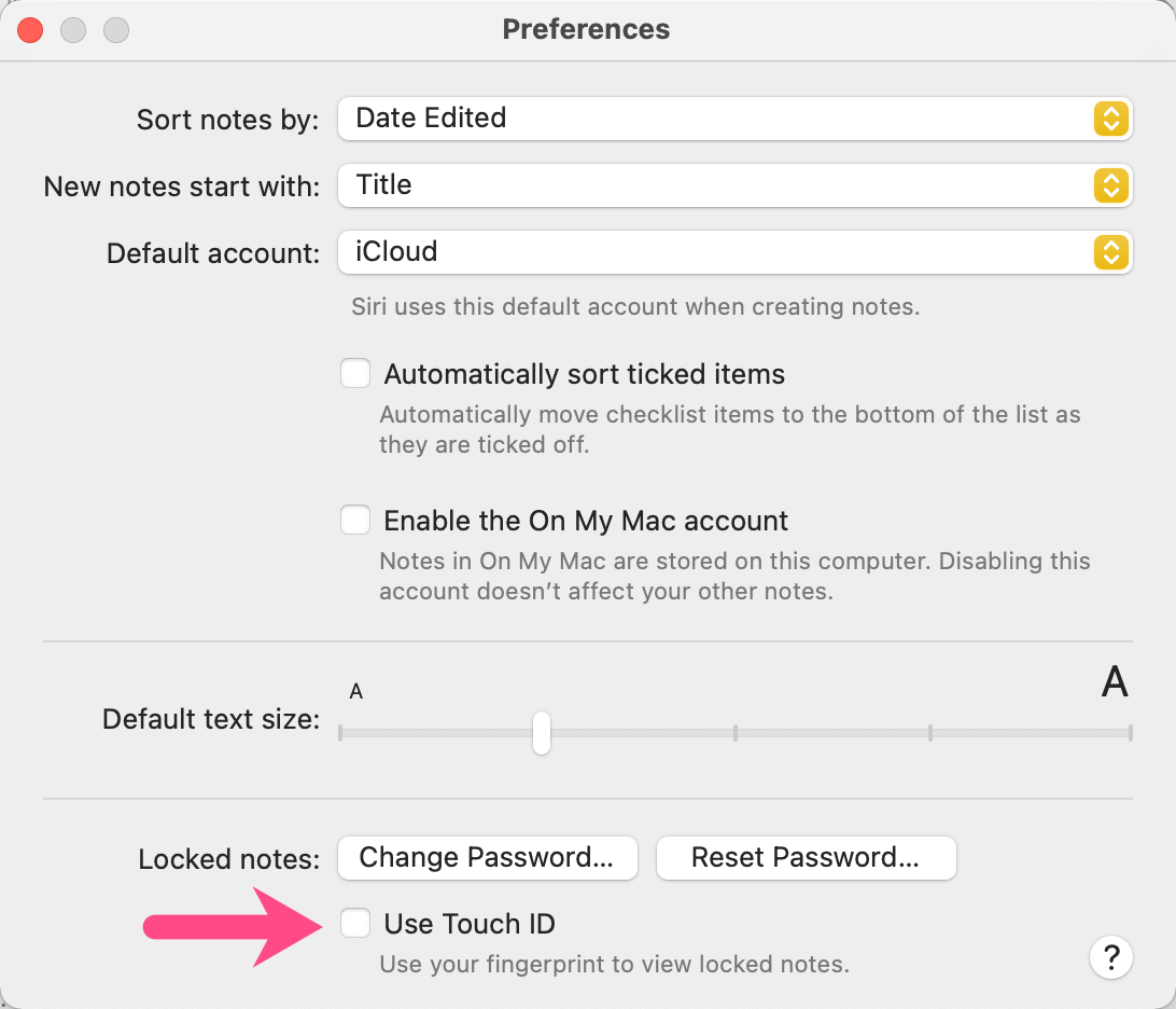 notes app preferences on Mac
