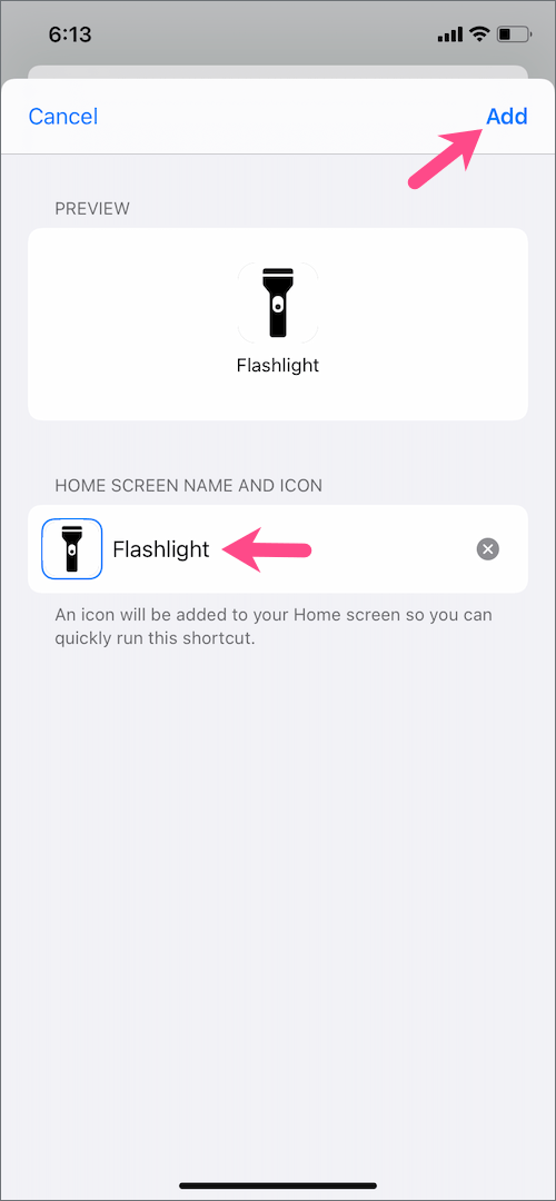 add flashlight to home screen on iphone