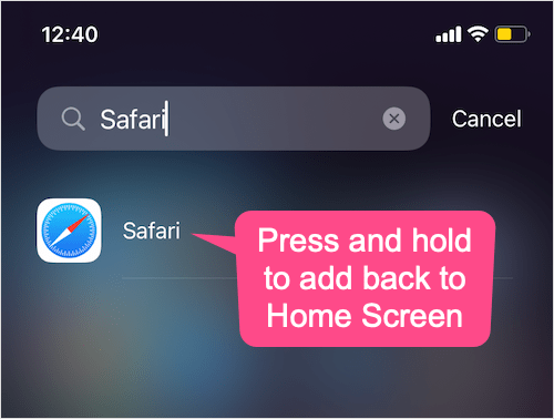 how to put safari icon on iphone screen