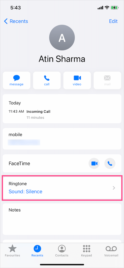 add silent ringtone to a certain contact on iPhone