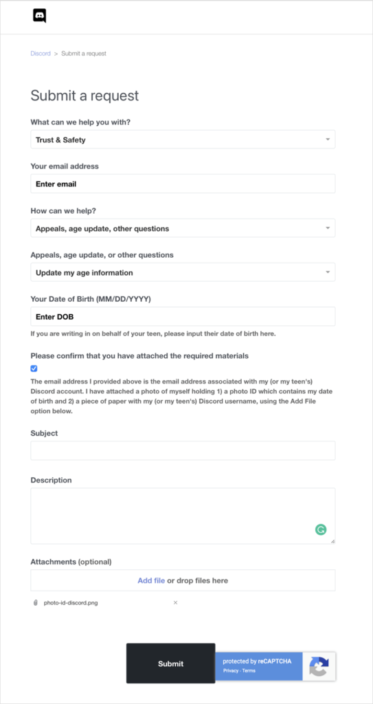 discord age terms of service