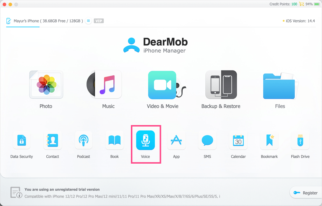 DearMob iPhone manager on Mac