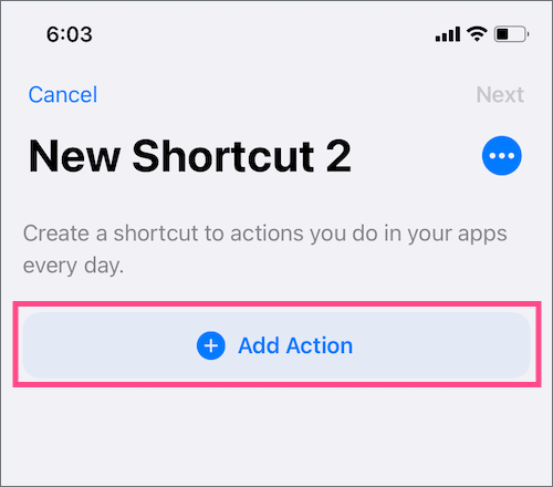 add action in shortcuts