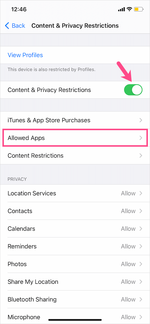 how to enable default iPhone apps