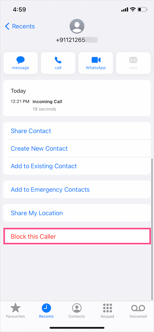block a phone number on iPhone