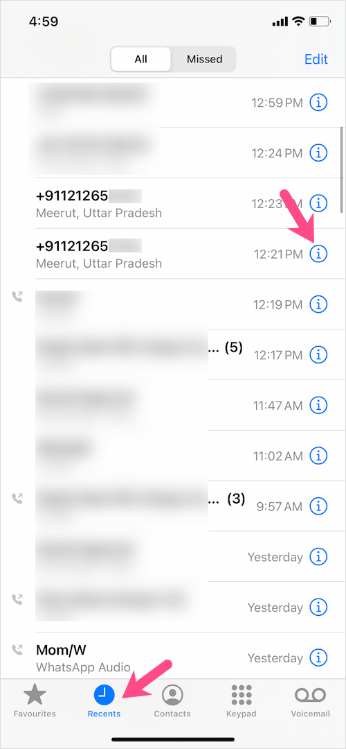 call history on iPhone