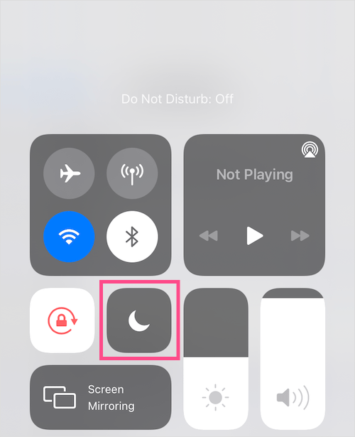 do not disturb setting in Control Center on iOS