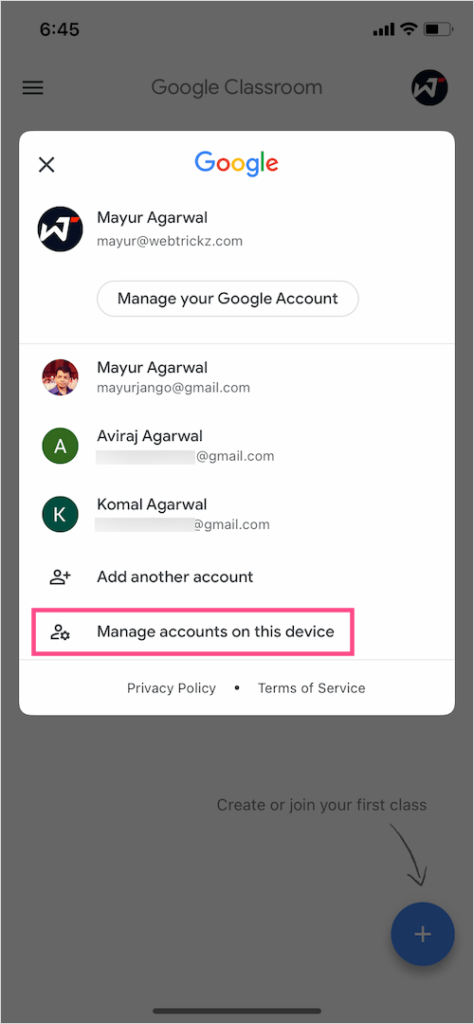 how to sign out of google classroom app