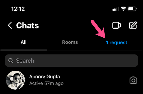 direct message requests folder in Instagram app