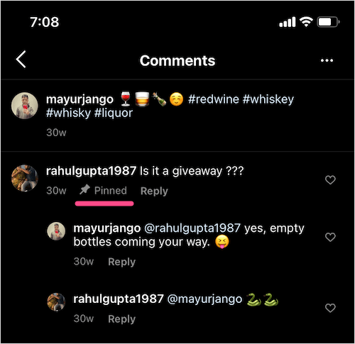 pinned comment on instagram post