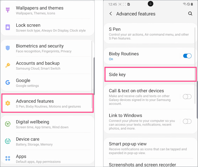change Bixby button to side button on galaxy A72