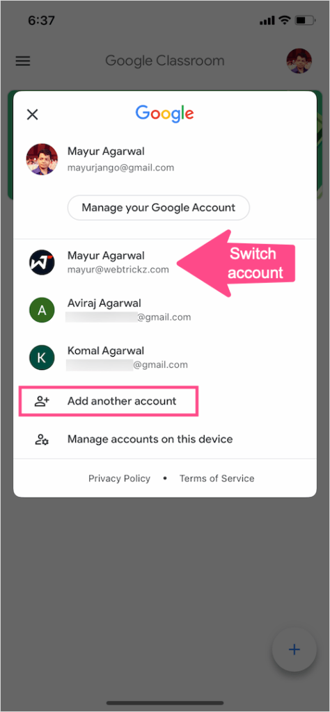 sign out of google classroom on iphone