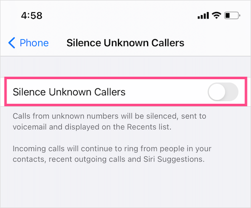 turn off silence calls iphone ios 14