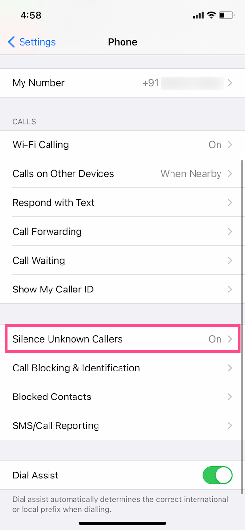 silence unknown callers on iPhone