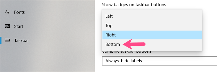 change taskbar location in windows 10
