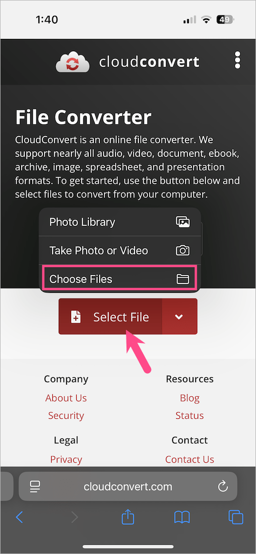 Convert M4A to MP3 on iPhone using cloudconvert
