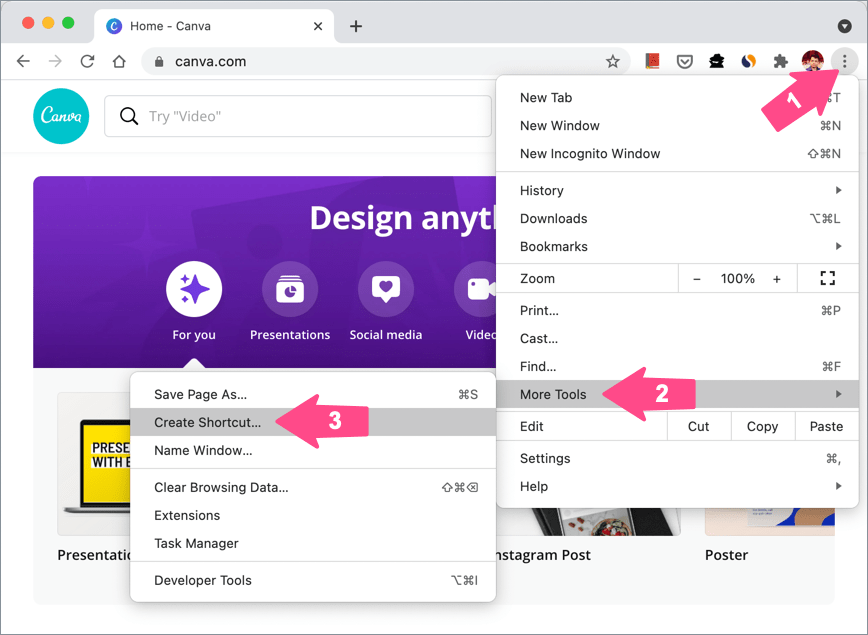 add website shortcut to Mac dock using chrome