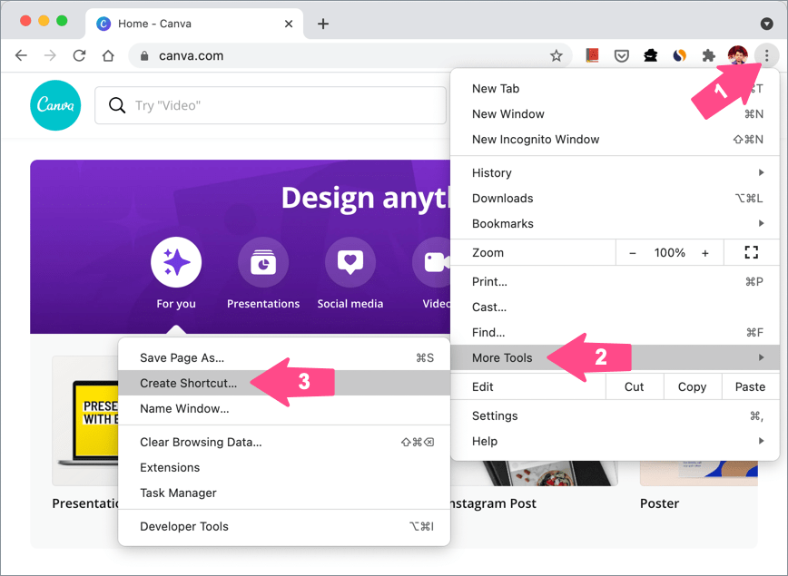 chrome mac create shortcut for people