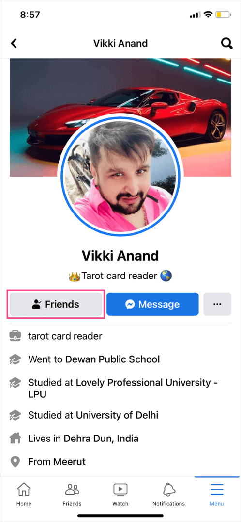 profile on Facebook app