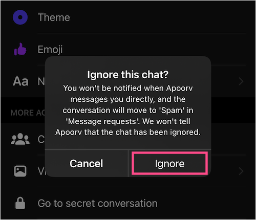 how to ignore a messenger chat