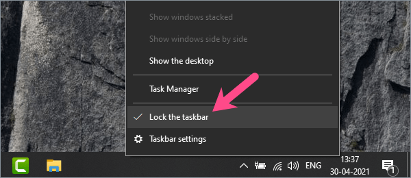 how to lock windows 10 taskbar in one place