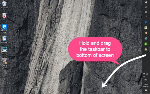 move windows 10 taskbar from side to bottom of screen