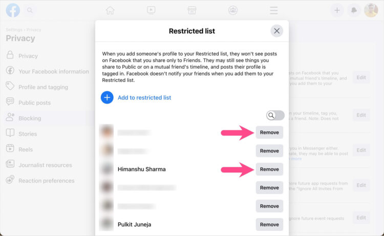 How to Restrict Someone on Facebook without blocking them