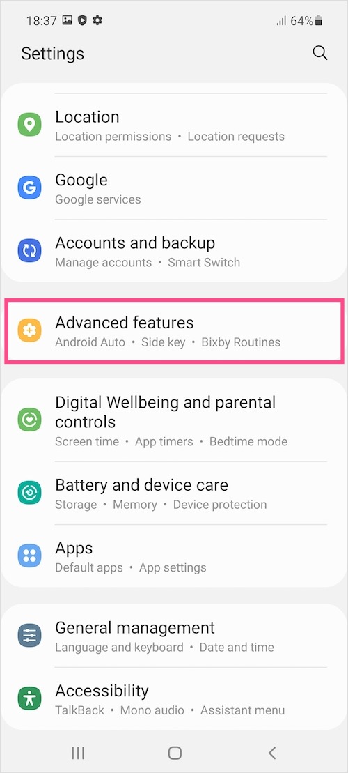 Samsung One UI settings