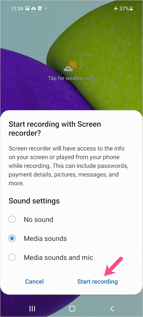 samsung screen recorder sound settings
