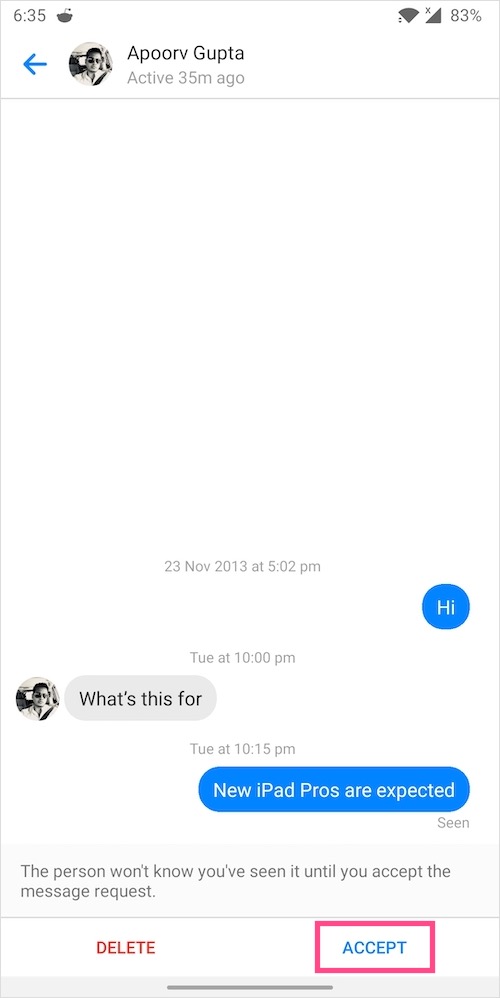 unignore messages in messenger 2021 without replying