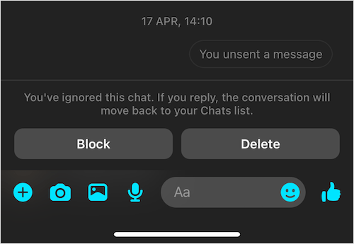 unignore a chat conversation in messenger app