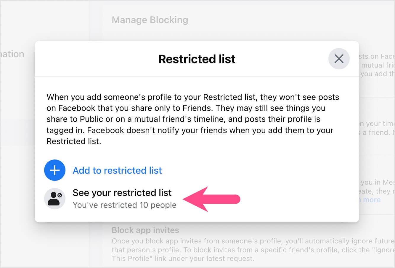 How to view restricted list on Facebook on computer