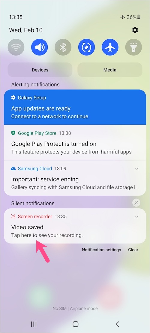 screen recording saved notification on galaxy a52