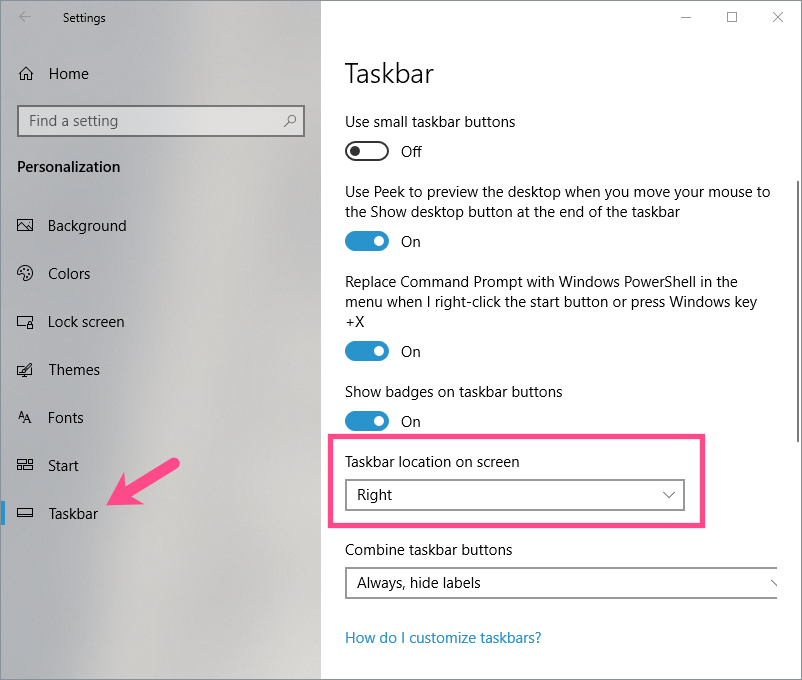 move taskbar to bottom on windows 10 using keyboard