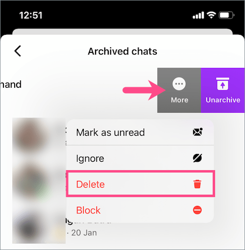 como excluir bate-papos arquivados no messenger no iPhone