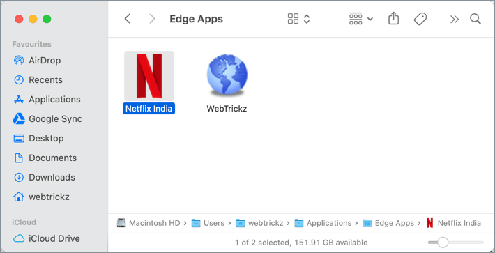 Edge Apps directory on Mac