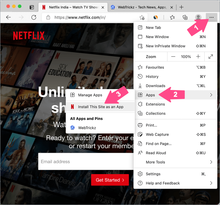 how to install Netflix web app using Microsoft Edge on Mac