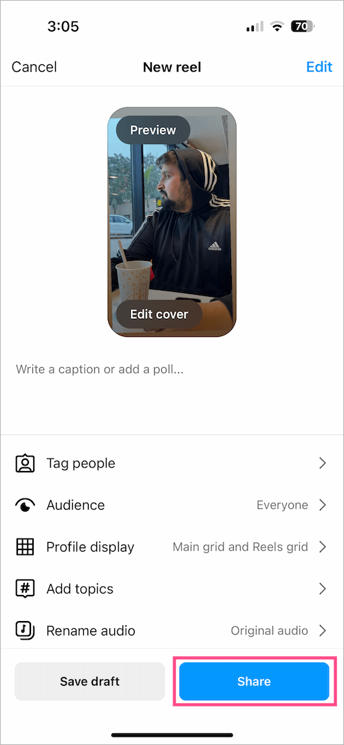 how to post a reel draft on Instagram