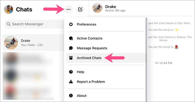 archived chats folder on messenger.com