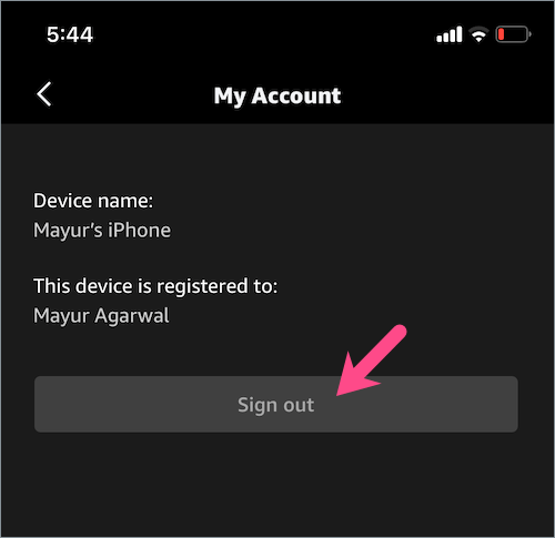 sign out of amazon app ios